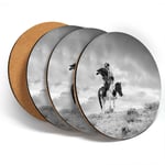 4 x Coasters  - BW - Kazakh en Eagle Hunter Man  #35917