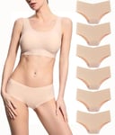 Culotte Femme Invisible sans Couture Slips Invisible sous-vêtements Souple Microfibre Sexy Shorties Bikini Culottes Beige XL