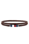 Brown Leather Double Wrap Enamel Stainless Steel Bracelet - 2790055