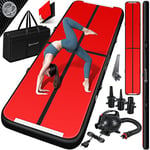 KESSER® Tapis de gymnastique | Tapis de fitness gonflable Airtrack | Tapis de gymnastique 3/4/5/6 m | Sac de transport et batterie électrique fournis Pompe à air, noir-rouge-Carbone, 600 x 100 x 10 cm