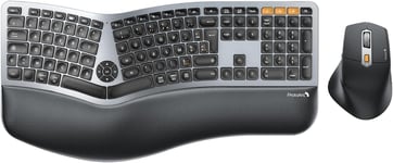 EKM01 Plus Clavier et Souris Ergonomique sans Fil, Bluetooth Ensembles Clavier Souris Ergo avec Repose-Poignets, Design Divisé, Rechargeable, Silencieux, AZERTY, pour PC et Mac