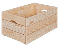 Inter Link Valloni M Caisse empilable en bois naturel massif – Boîte de rangement, caisse de rangement pour fruits, légumes – Peu encombrant, pratique et polyvalent – 51 x 31,5 x 23 cm