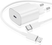 Iphone 14 13 Chargeur Rapide,[Mfi Certified] 20w Iphone Usb C Chargeur Avec Câble Lightning Original 2m,Type C Adaptateur Secteur Pour Apple Iphone 14 Pro Max/13 Mini/12/11/Xr/Xs/Se/8 Plus