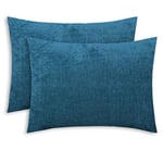 CaliTime Pack of 2 Cozy Standard Pillow Shams Cases for Bed Bedding Decoration Solid Dyed Soft Chenille 50cm x 66cm Deep Sea Blue