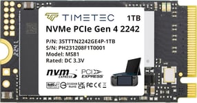 SSD NVMe PCIe 3D NAND Vitesse de Lecture/écriture jusqu'à Compatible avec Lenovo Thinkpad X1 Nano Gen 2/ThinkPad 11e Yoga Gen 6/Thinkpad E15 (2242 Gen 4x4 1TB)