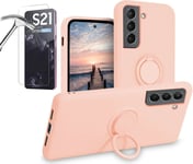 Coque Silicone Pour Samsung S21 5G Couleur Rose Avec Anneau Support + Verre Trem