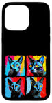 Coque pour iPhone 15 Pro Max Chat bleu russe Pop Art coloré dessin peinture