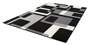 Hanse Home Tapis de salon rétro à poils courts - Motif graphique moderne et abstrait - En velours - Pour salle à manger, salon, chambre d'enfant, couloir, chambre à coucher, cuisine - Noir crème - 120 x 170 cm