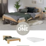 Lit double 120x200 futon en bois cadre de sommier à lattes matelas Homestyle4u