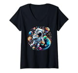 Womens Space Men Women Kids Astronaut on Funny Blueberry muffins V-Neck T-Shirt