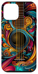 Coque pour iPhone 12 mini Guitare cachemire art déco noire avec fumée colorée pour la musique