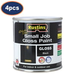 Rustins Paint Gloss Black Wood Metal Quick Dry Interior Exterior 250ml 4Pcs