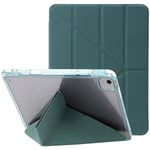 fodral i PU-läder till iPad Air 11 (2024) med origami-ställ och genomskinligt lock - svartgrön - WELLNGS Blackish Green