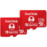 SanDisk 128GB microSDXC card for Nintendo Switch consoles, Super Mario edition, up to 100 MB/s, Nintendo gaming storage, Nintendo Licensed Product, UHS-I, Class 10, U3, Twin Pack