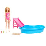 `Barbie - Doll And Pool Playset, Blonde With Pool, Slide, Towel And... Toy NEW