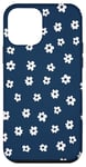 Coque pour iPhone 12 mini Bleu foncé avec motif floral blanc