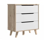 Meubletmoi - Commode 3 tiroirs décor chêne et blanc pieds bois massif - albane