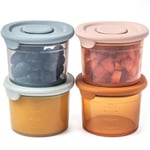 Moonkie Petit Pot Conservation Bébé Silicone, Lot de 4 Pot Bebe Repas, Pot Bebe Conservation 4OZ, Boîtes de Conservation 100% Hermétique, sans BPA, Graduation, Résiste Choc Thermique, Congélation