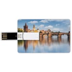 64G USB Flash Drives Credit Card Shape Wanderlust Decor Memory Stick Bank Card Style Charles Bridge in Prague Czech Republic Reflection on River Towers Forest Landmark Scene Decorative Waterproof Pen