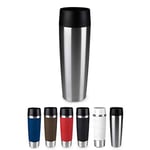 Emsa 515614 TRAVEL MUG GRANDE, Mug isotherme fermeture par pression Quick Press, 100% hermétique, silicone, 500ml, Argent