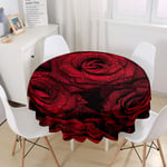 Himlaya Tablecloth Round Wipe Clean, 3D Rose Flower Print Outdoor Table Cloths Waterproof Stain Proof Oil-Proof Table Cover for Garden Kitchen Dining Family Party (Red rose,180cm)