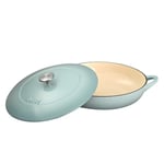 Denby - Pavilion Blue Cast Iron Casserole Dish Shallow - Dutch Oven, Oven Safe Pot, Enamelled - 30cm, 3.65L Capacity