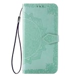 VGANA Coque Compatible pour Huawei Y6p, Étui Portefeuille en Cuir, Élégant Motif en Relief Datura avec Carte Solt et Fermeture Magnétique Housse. Vert