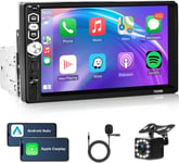 Apple Carplay Autoradio 1 Din avec Android Auto Bluetooth Mains Libres 7 Pouces Écran Tactile Autoradio avec IOS/Android Mirror Link Bluetooth FM/USB/AUX Commande au Volant Caméra de Recul(Q578)