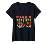 Womens My Favourite Monsters Call Me Mamma Funny Halloween Women V-Neck T-Shirt