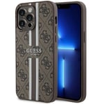 Guess tapauksessa iPhone 15 Pro 6,1 GUHMP15XP4RPSW ruskea HC MAGSAFE 4G painettu raidat