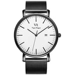 Vigor Rigger Montre Homme à Quartz pour Ultra Fine Noir Montre-Bracelet pour Homme et Femme - Design Minimaliste Classique avec Date Calendrier et Bande en Acier Inoxydable