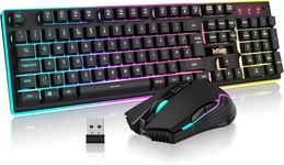 RedThunder K10 Wireless Gaming Keyboard and Mouse Combo, LED Backlit 3800mAh UK