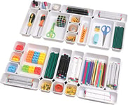 ShanQian Lot de 24 Organisateur Tiroir Bureau, 3 Tailles Compartiment Rangement Tiroir Bureau en Plastique, Organiseur Tiroir Bureau, Cuisine, Salle de Bain (3 Types/Blanc)