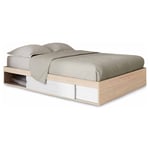 Cadre de lit salem avec rangements et sommier 140 x 190 cm effet bois et blanc - Bois
