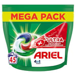 Ariel 4en1 PODS Lessive Liquide En Capsules 45 Lavages, Technologie Ultra Détachant, Élimine Les Taches Incrustées À Basse Température, Même Après 7 Jours, Fabriqué En France