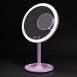 EMKE® Miroir de Maquillage avec lumière, Miroir de Bureau éclairé avec grossissement 1X/3X, Miroir de courtoisie Rond avec 3 réglages de Couleur, contrôle Tactile, Rotation à 90 degrés, Violet