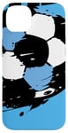 Coque pour iPhone 14 Plus Maillot de football bleu clair et blanc avec ballon de football