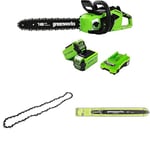 Greenworks Tronçonneuse à Batterie avec Moteur Sans Balais, Longueur Guide-Chaîne 16 Pouces (40cm), 2 Batteries 40V 2Ah, Chargeur + Greenworks 40cm Chaîne + Original Greenworks 40cm Barre de chaîne