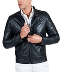 D'Arienzo Veste Cuir Homme Noir en Agneau matelassée Veritable Moto Motard Blouson Made in Italy Noir/58/4XL