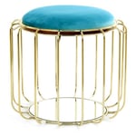 Pouf & Table d'Appoint "Comfortable" 50cm Turquoise & Or