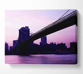 Brooklyn Bridge Purple Hue Canvas Print Wall Art - Extra Large 32 x 48 Inches