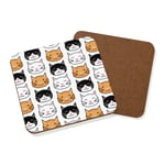 3 Cats Pattern Coaster Drinks Mat - Tabby Black White Ginger Cute