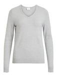 Viril V-Neck L/S Knit Top - Noos Tops Knitwear Jumpers Grey Vila