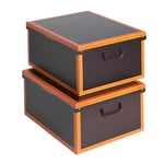 Kanguru Lot de 2 Boite de Rangement avec Couvercle, Boite en carton, Rangement Vetement, Meuble de Rangement Chambre, Bureau, Panier de Rangement, Organisateur Tiroir, 40x50x25 cm CUOIO/CUIR Large