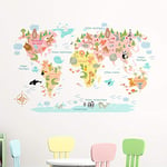 Stickers adhésifs Enfants | Sticker Autocollant Carte du Monde - Décoration murale chambres Enfants | 80 x 125 cm