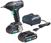 Marque Amazon - Denali by SKIL Kit pour visseuse à percussion 18 V (20 V max), avec 2 batteries au lithium 2,0 Ah et un chargeur, Bleu