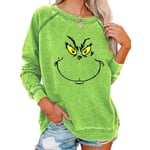 Kvinnor Christmas The Grinch Print T-shirt Casual Loose Sweatshirt Xmas Crew Neck Pullover Tops Green M