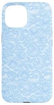 Coque pour iPhone 15 Dentelle vintage bleu clair avec fleurs