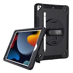 yeliot Étui pour étui de 26,3 cm, iPad 9e/8e/7e génération 2021/2020/2019, Coque Robuste résistante aux Chocs avec Support Rotatif à 360 °, dragonne