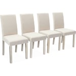 Sweeek - Lot de 4 chaises - Rita - chaises en tissu. pieds en bois cérusé. écru